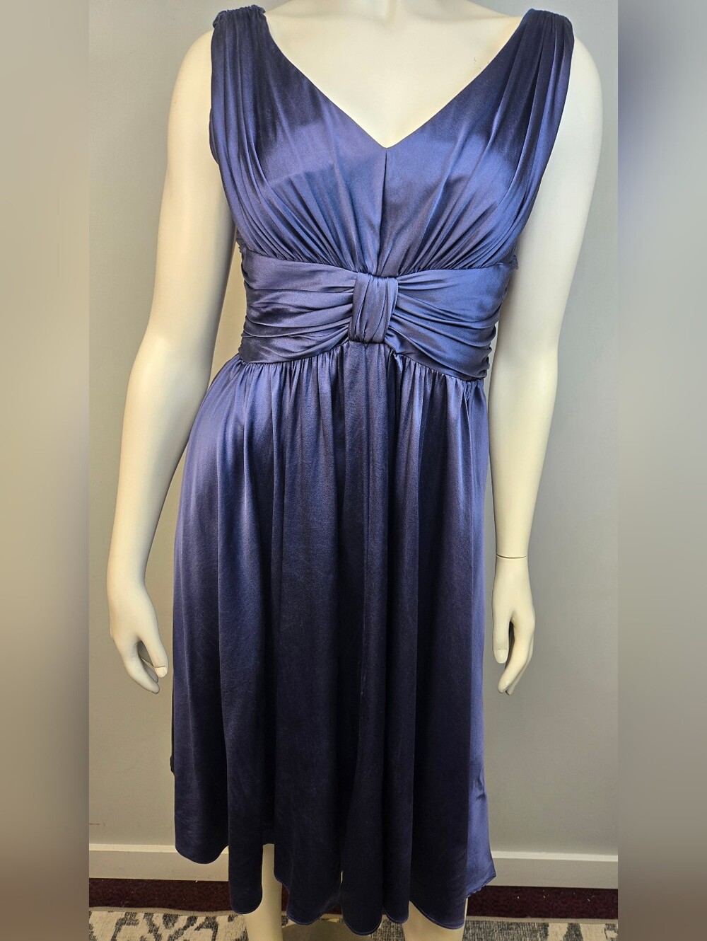 Suzi Chin for Maggy Boutique Midnight Blue Silk Knee-Length Dress Size 4
